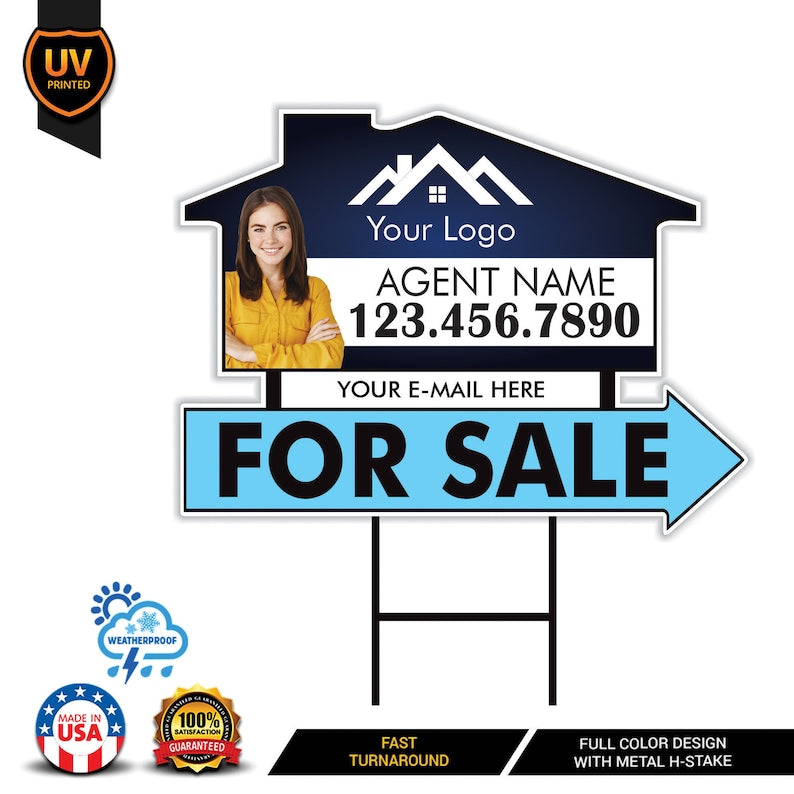 10 Pack Custom For Sale Arrow Yard Sign 18" x 24", 2 Sided Add Your Text, Logo, Photo Personalized Directional Signs with Metal H-Stake