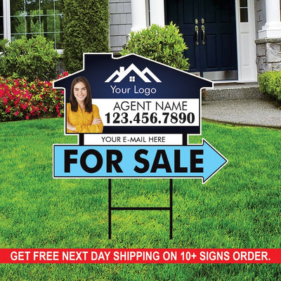 10 Pack Custom For Sale Arrow Yard Sign 18" x 24", 2 Sided Add Your Text, Logo, Photo Personalized Directional Signs with Metal H-Stake