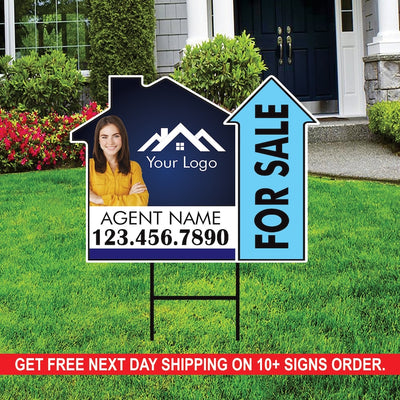 10 Pack Custom For Sale Arrow Yard Sign 18" x 24", 2 Sided Add Your Text, Logo, Photo Personalized Directional Signs with Metal H-Stake