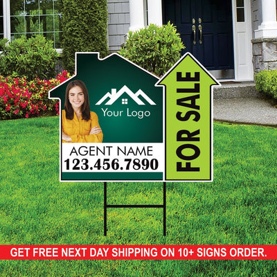 10 Pack Custom For Sale Arrow Yard Sign 18" x 24", 2 Sided Add Your Text, Logo, Photo Personalized Directional Signs with Metal H-Stake