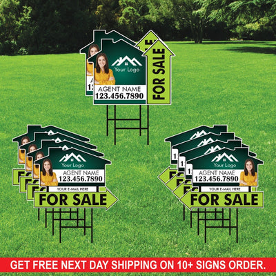 10 Pack Custom For Sale Arrow Yard Sign 18" x 24", 2 Sided Add Your Text, Logo, Photo Personalized Directional Signs with Metal H-Stake
