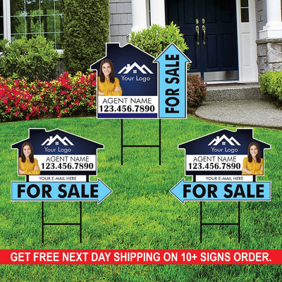 10 Pack Custom For Sale Arrow Yard Sign 18" x 24", 2 Sided Add Your Text, Logo, Photo Personalized Directional Signs with Metal H-Stake