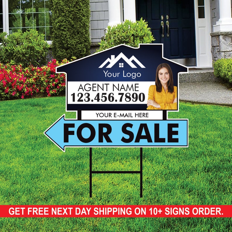 10 Pack Custom For Sale Arrow Yard Sign 18" x 24", 2 Sided Add Your Text, Logo, Photo Personalized Directional Signs with Metal H-Stake