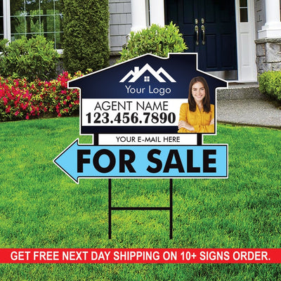 10 Pack Custom For Sale Arrow Yard Sign 18" x 24", 2 Sided Add Your Text, Logo, Photo Personalized Directional Signs with Metal H-Stake
