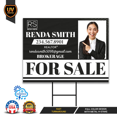 Real Estate Yard Sign Personalized - Coroplast For Sale Sign, Real Estate Marketing Realtor Sign, Custom for Sale Sign with Metal H-Stake