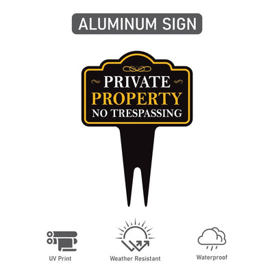 Private Property No Trespassing Yard Sign 10” x 14” - Aluminum No Trespassing Sign for Lawn
