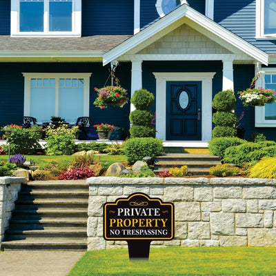 Private Property No Trespassing Yard Sign 10” x 14” - Aluminum No Trespassing Sign for Lawn