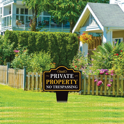 Private Property No Trespassing Yard Sign 10” x 14” - Aluminum No Trespassing Sign for Lawn