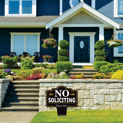 No Soliciting Yard Sign 10” x 14” - Rust-free Aluminum No Solicitors Sign for Lawn
