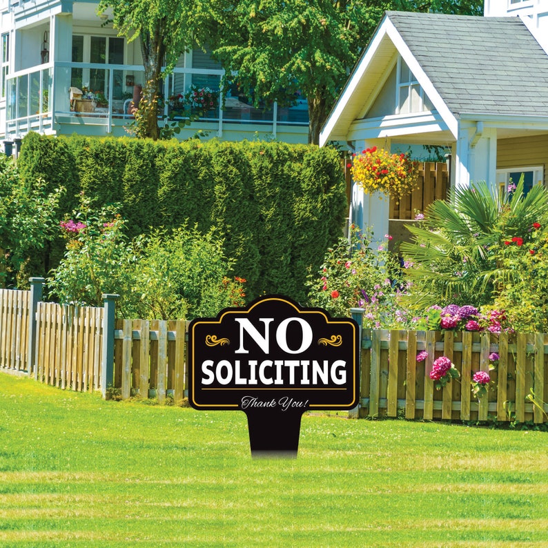 No Soliciting Yard Sign 10” x 14” - Rust-free Aluminum No Solicitors Sign for Lawn