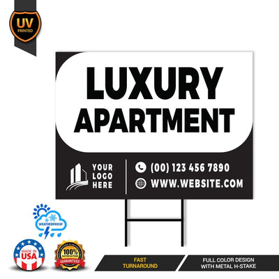 Custom Apartment Leasing Yard Signs - 10 Pack, 24"x18", Double-Sided, Personalize with Text/Logo/Photo, Durable Metal H-Stake Included