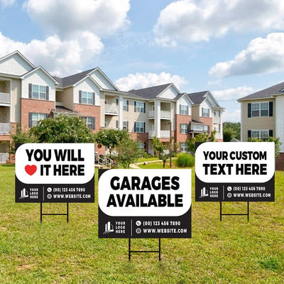 Custom Apartment Leasing Yard Signs - 10 Pack, 24"x18", Double-Sided, Personalize with Text/Logo/Photo, Durable Metal H-Stake Included