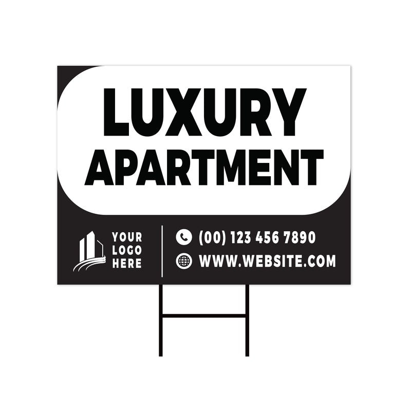 Custom Apartment Leasing Yard Signs - 10 Pack, 24"x18", Double-Sided, Personalize with Text/Logo/Photo, Durable Metal H-Stake Included