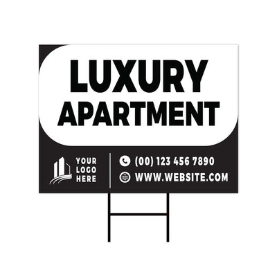 Custom Apartment Leasing Yard Signs - 10 Pack, 24"x18", Double-Sided, Personalize with Text/Logo/Photo, Durable Metal H-Stake Included
