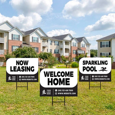 Custom Apartment Leasing Yard Signs - 10 Pack, 24"x18", Double-Sided, Personalize with Text/Logo/Photo, Durable Metal H-Stake Included