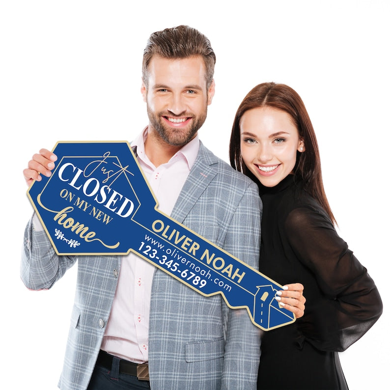 Personalized Real Estate Marketing Key Cutout Sign, Customized Realtor Social Media Photo Props, Realtor Key Sign, Customized Just Sold Key