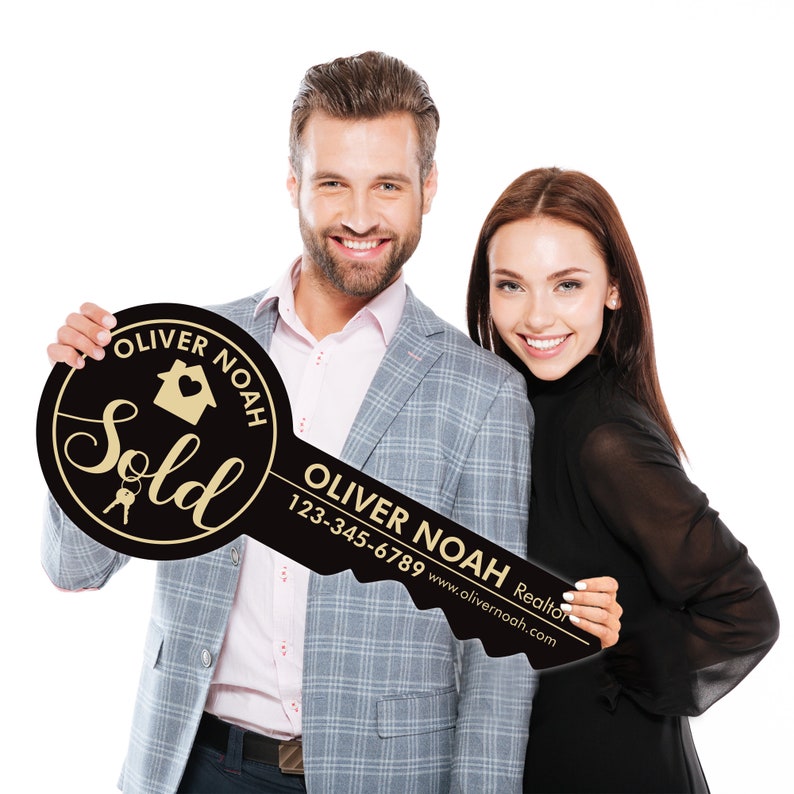 Personalized Real Estate Marketing Key Cutout Sign, Customized Realtor Social Media Photo Props, Realtor Key Sign, Customized Just Sold Key
