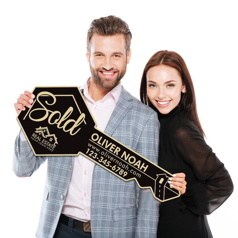 Personalized Real Estate Marketing Key Cutout Sign, Customized Realtor Social Media Photo Props, Realtor Key Sign, Customized Just Sold Key