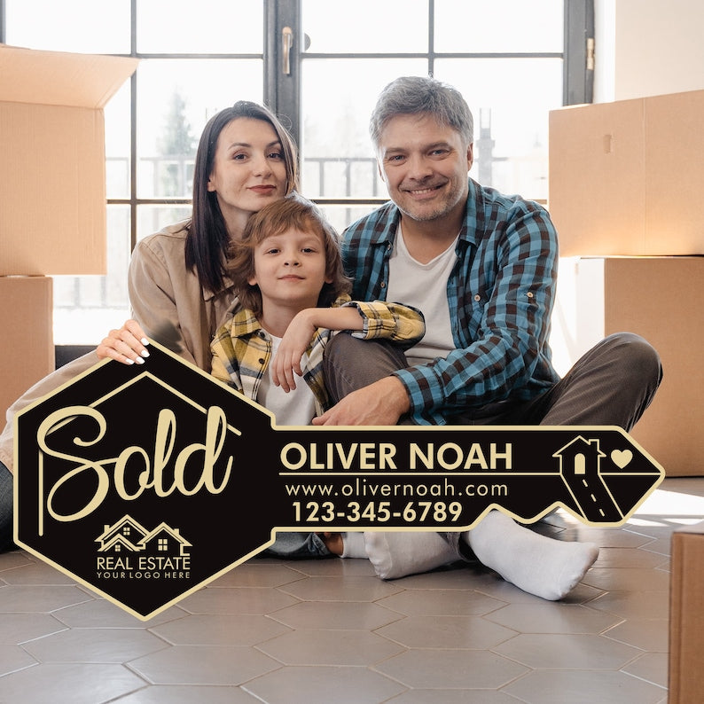 Personalized Real Estate Marketing Key Cutout Sign, Customized Realtor Social Media Photo Props, Realtor Key Sign, Customized Just Sold Key