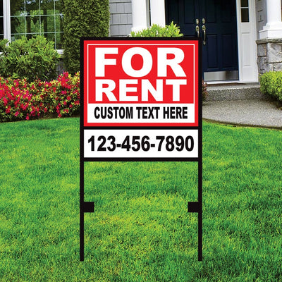 Personalized For Rent Real Estate Sign with Metal Frame - Custom For Rent Coroplast 18" x 24" Sign An additional 6" x 24" Rider