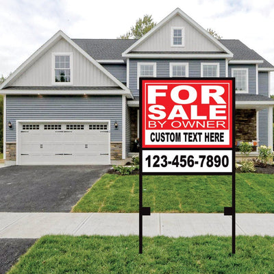 Personalized For Sale Real Estate Sign with Metal Frame - Custom For Sale By Owner Coroplast 18" x 24" Sign An additional 6" x 24" Rider