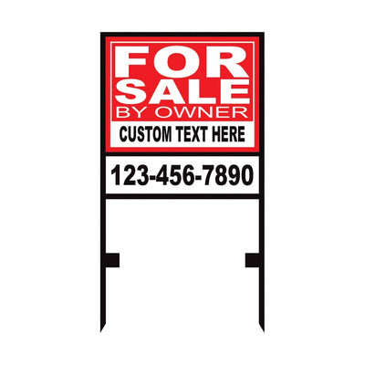 Personalized For Sale Real Estate Sign with Metal Frame - Custom For Sale By Owner Coroplast 18" x 24" Sign An additional 6" x 24" Rider