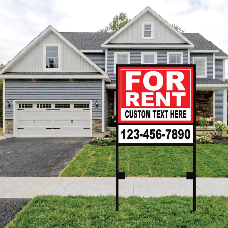 Personalized For Rent Real Estate Sign with Metal Frame - Custom For Rent Coroplast 18" x 24" Sign An additional 6" x 24" Rider
