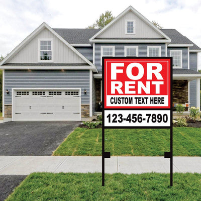 Personalized For Rent Real Estate Sign with Metal Frame - Custom For Rent Coroplast 18" x 24" Sign An additional 6" x 24" Rider