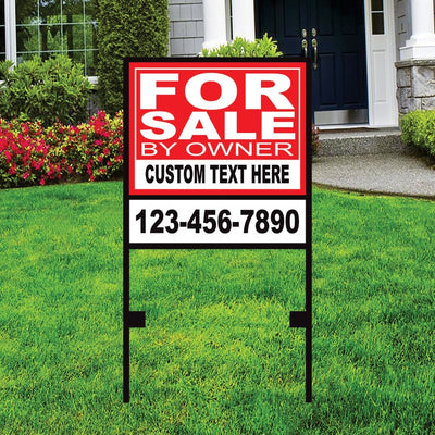 Personalized For Sale Real Estate Sign with Metal Frame - Custom For Sale By Owner Coroplast 18" x 24" Sign An additional 6" x 24" Rider