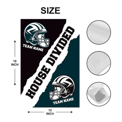 Custom House Divided Garden Flag - 12x18 Inch Double Sided, Hockey, Basketball, Baseball, Football, Any League, College, Team Rivalry Flag