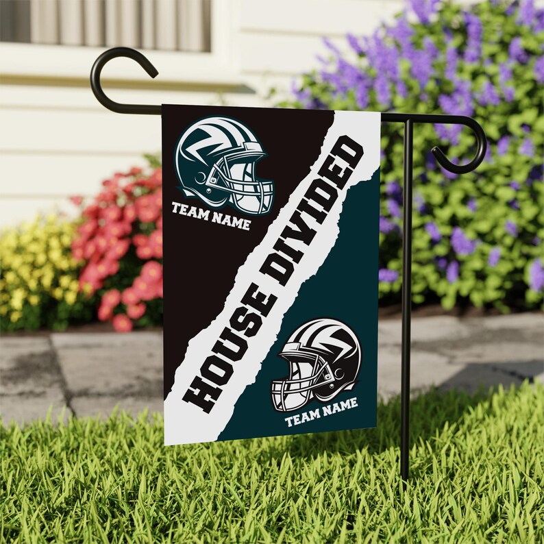 Custom House Divided Garden Flag - 12x18 Inch Double Sided, Hockey, Basketball, Baseball, Football, Any League, College, Team Rivalry Flag