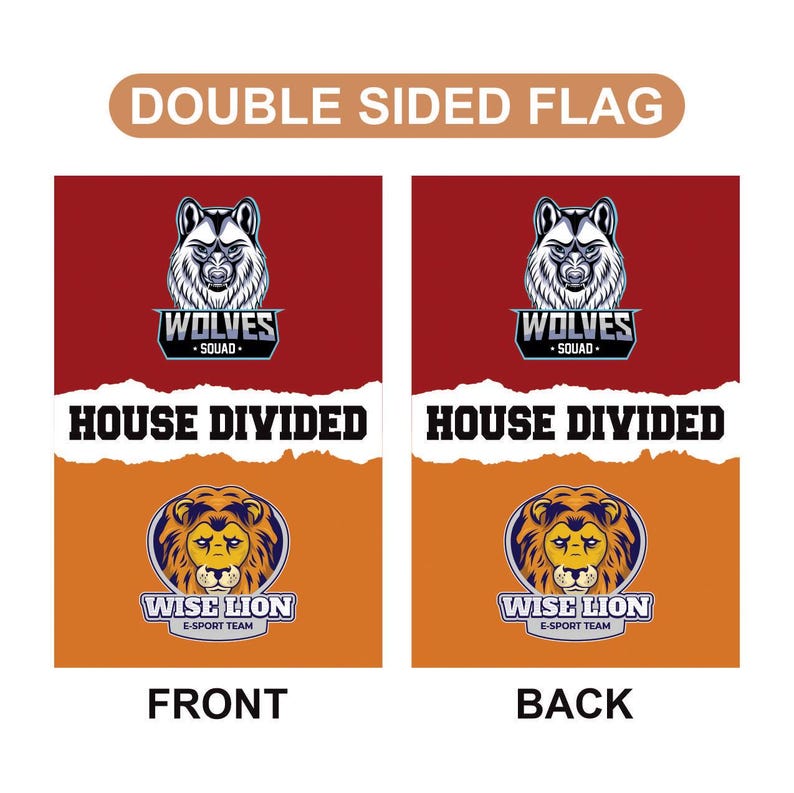 Custom House Divided Garden Flag - 12x18 Inch Double Sided, Hockey, Basketball, Baseball, Football, Any League, College, Team Rivalry Flag