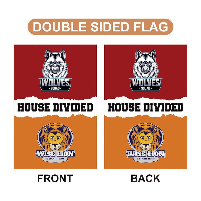 Custom House Divided Garden Flag - 12x18 Inch Double Sided, Hockey, Basketball, Baseball, Football, Any League, College, Team Rivalry Flag