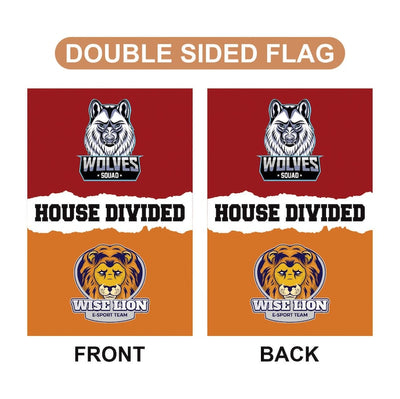Custom House Divided Garden Flag - 12x18 Inch Double Sided, Hockey, Basketball, Baseball, Football, Any League, College, Team Rivalry Flag