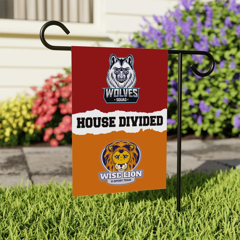 Custom House Divided Garden Flag - 12x18 Inch Double Sided, Hockey, Basketball, Baseball, Football, Any League, College, Team Rivalry Flag