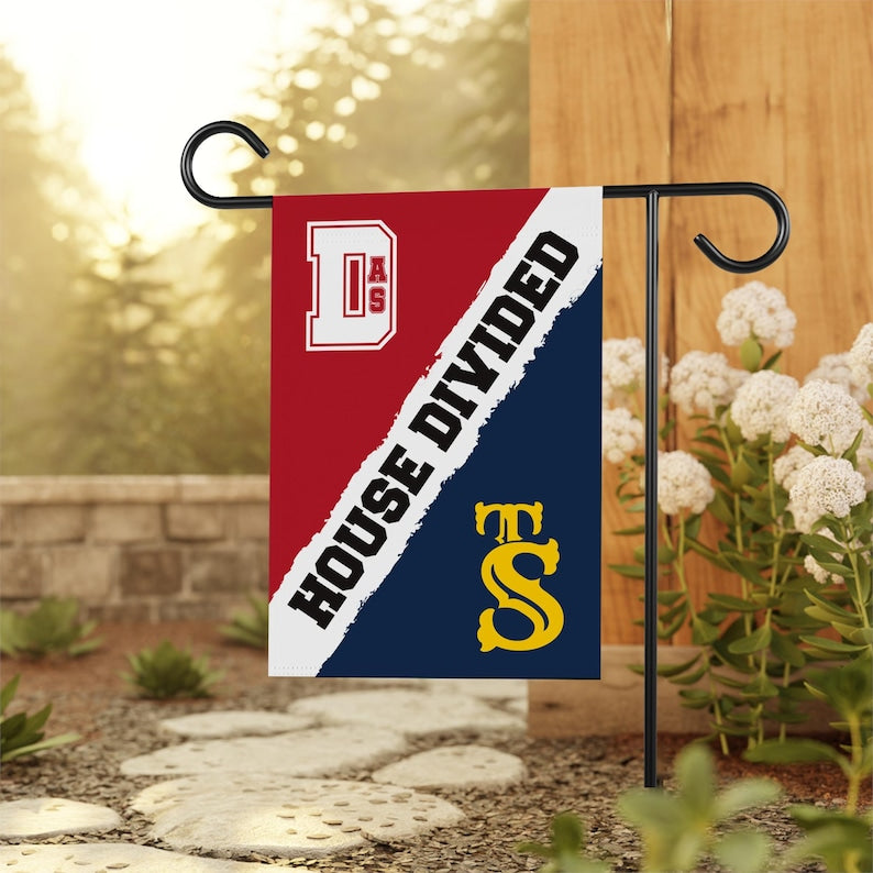 Custom House Divided Garden Flag - 12x18 Inch Double Sided, Hockey, Basketball, Baseball, Football, Any League, College, Team Rivalry Flag
