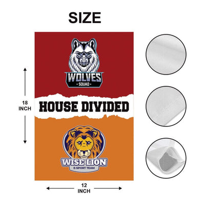 Custom House Divided Garden Flag - 12x18 Inch Double Sided, Hockey, Basketball, Baseball, Football, Any League, College, Team Rivalry Flag