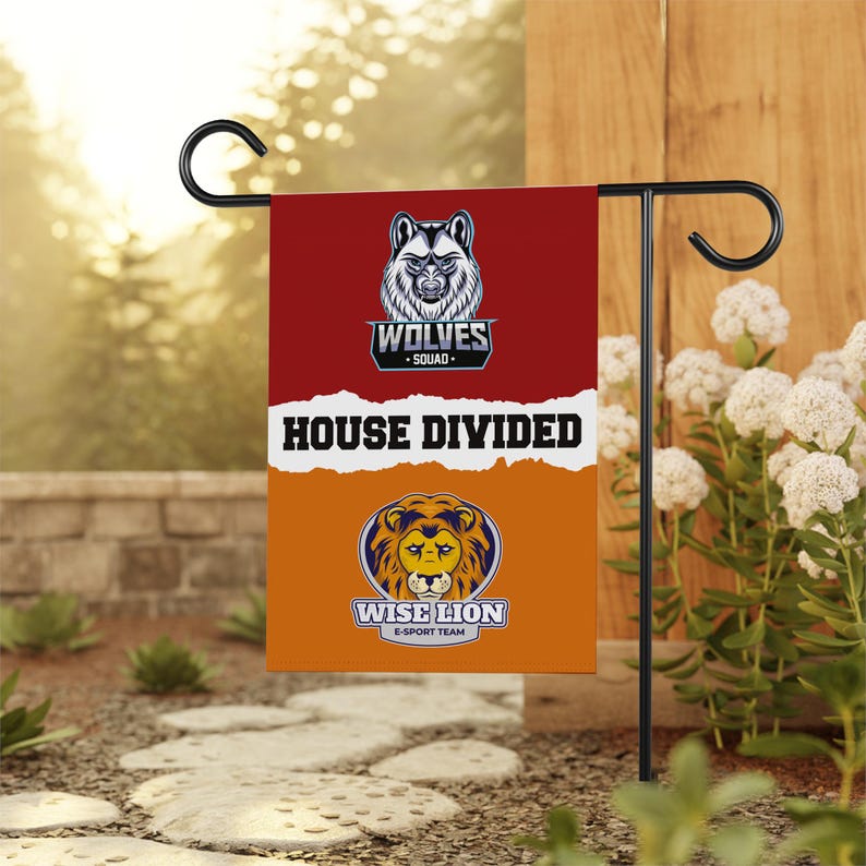 Custom House Divided Garden Flag - 12x18 Inch Double Sided, Hockey, Basketball, Baseball, Football, Any League, College, Team Rivalry Flag