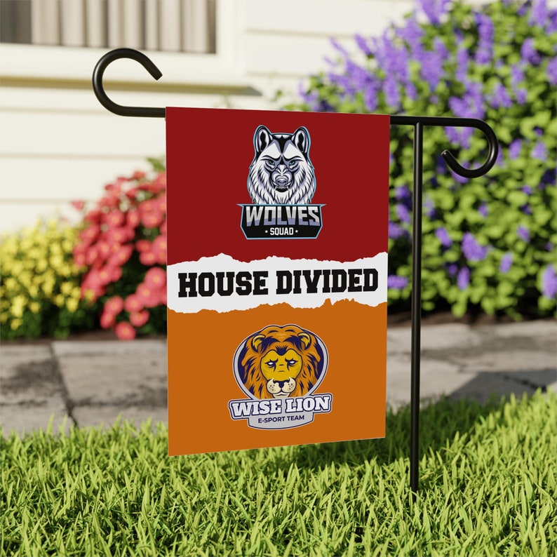 Custom House Divided Garden Flag - 12x18 Inch Double Sided, Hockey, Basketball, Baseball, Football, Any League, College, Team Rivalry Flag