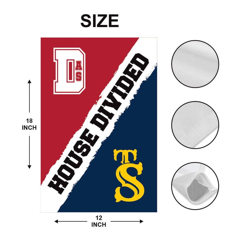 Custom House Divided Garden Flag - 12x18 Inch Double Sided, Hockey, Basketball, Baseball, Football, Any League, College, Team Rivalry Flag