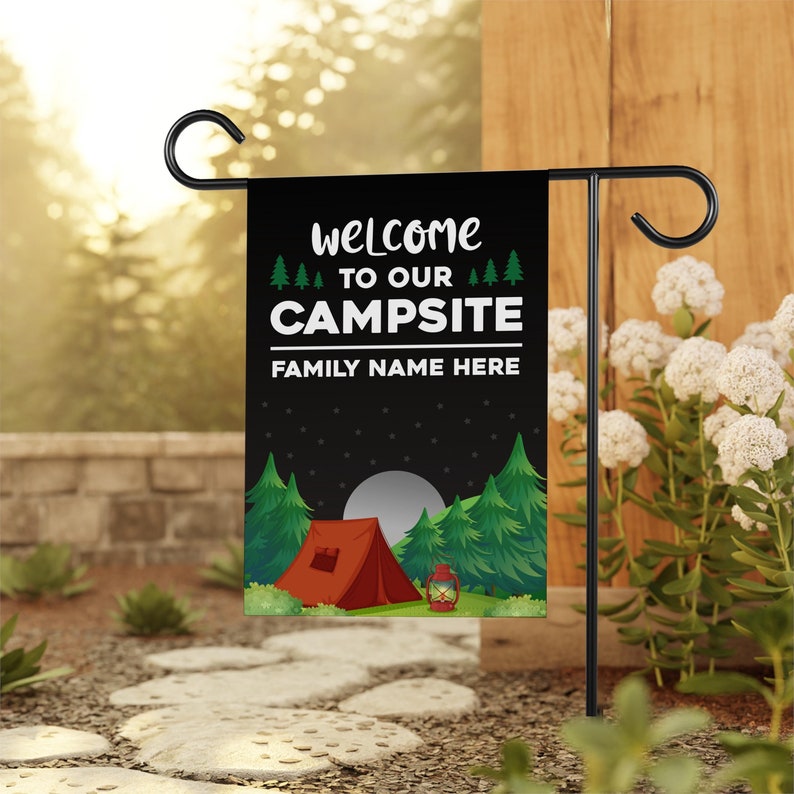 Custom Camping Garden Flag - 12x18 Inch Double Sided, Personalized Campsite Flag, Campsite Decor, Happy Campers Flag, Camping Welcome Flag