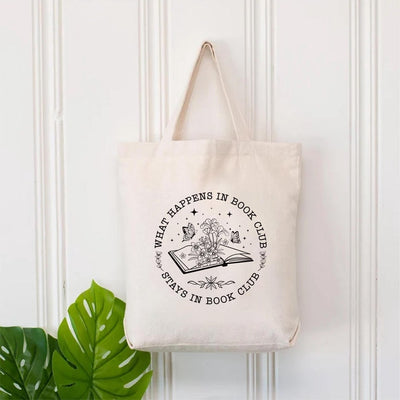 What Happens In Book Club Stays In Book Club Tote Bag, Book Nerd Tote Bag, Book Lover Bag, Floral Book Bag, Bookworm Gift, Gifts for Readers