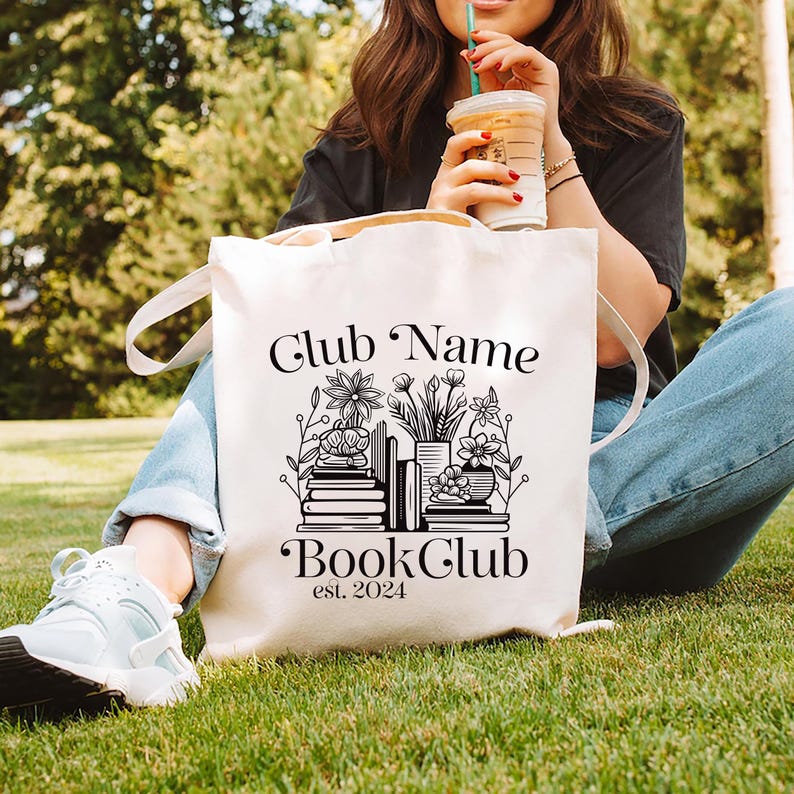 Custom Book Club Tote Bag, Personalized Reading Club Tote Bag, Book Lover Gift, Booktrovert Bag, Bookworm Gift, Reader Gift, Bookish Gift