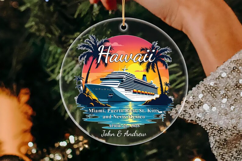 Custom Cruise Ship Ornament, Personalized Vacation Souvenir Acrylic Ornament For Couples Vacation, Cruise Ship Ornament, Travel Couple Gift