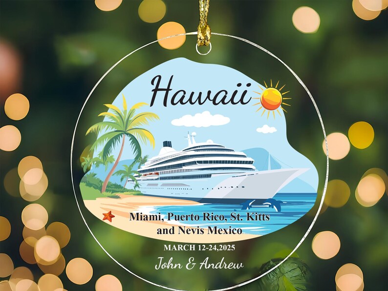 Custom Cruise Ship Ornament, Personalized Vacation Souvenir Acrylic Ornament For Couples Vacation, Cruise Ship Ornament, Travel Couple Gift