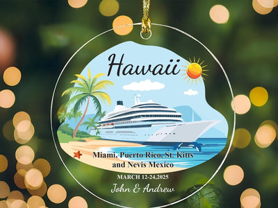 Custom Cruise Ship Ornament, Personalized Vacation Souvenir Acrylic Ornament For Couples Vacation, Cruise Ship Ornament, Travel Couple Gift