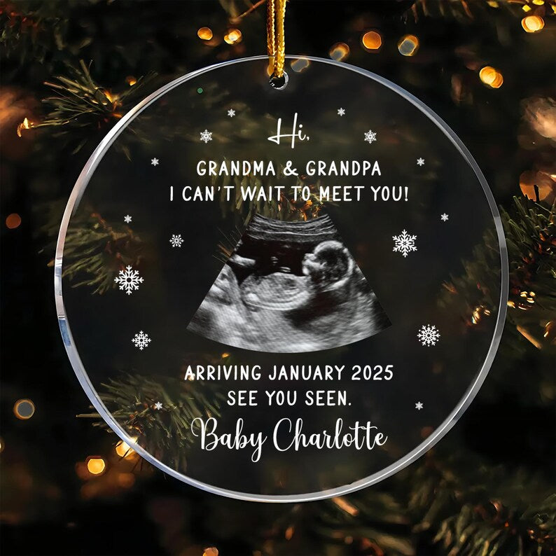 Ultrasound Ornament Personalized, Custom Ultrasound Photo Acrylic Ornament, Pregnancy Announcement Gift, Sonogram Baby Announcement Ornament