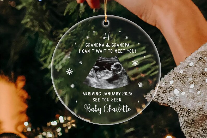 Ultrasound Ornament Personalized, Custom Ultrasound Photo Acrylic Ornament, Pregnancy Announcement Gift, Sonogram Baby Announcement Ornament