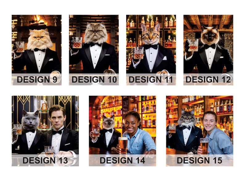 Personalized Pet Portrait Painting, Bartender Cat Artwork from Photo, Custom Gift for Cat Dad