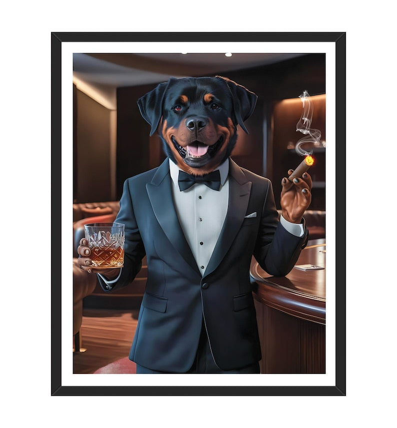 Personalized Pet Portrait Painting, Bartender Dog Artwork from Photo, Custom Gift for Dog Dad